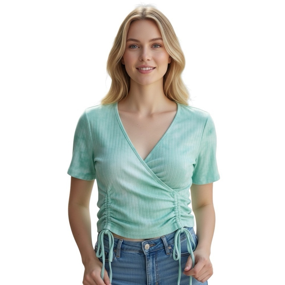 Mint Green variegated Ruched Wrap Top size small - Picture 1 of 2
